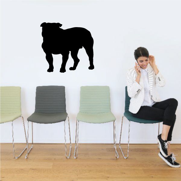 Muscular bulldog wall decal, black silhouette with flexed stance