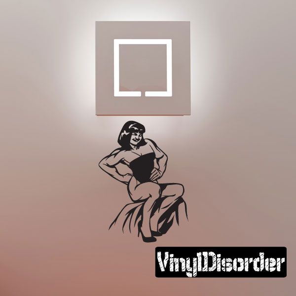 Muscular woman decal with black stylized strong-figure and VingDieorder text