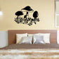 Mushroom patch decal with black mushroom shapes and leafy foliage
