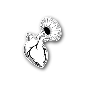 Heart-shaped vinyl sticker with hands and vinyl record illustration