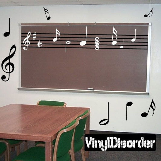 Image of Music Notes and Basic Staff Wall Decals Kit