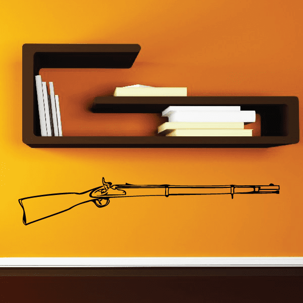 Musket outline wall decal in black, showing a long rifle silhouette with barrel detail.