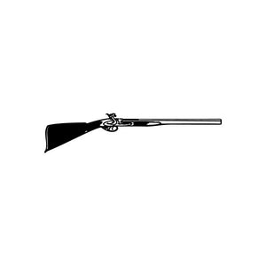 Musket rifle detail decal with black stock and barrel, silver ornate engraving