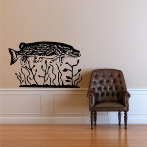Fish and underwater plant wall decal, black vinyl design