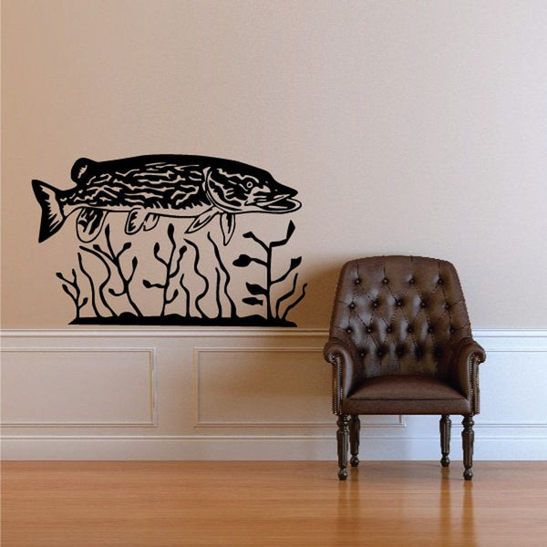 Fish and underwater plant wall decal, black vinyl design