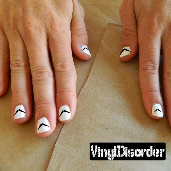 Mustache nail art vinyl decals: black mustaches on white nail tips