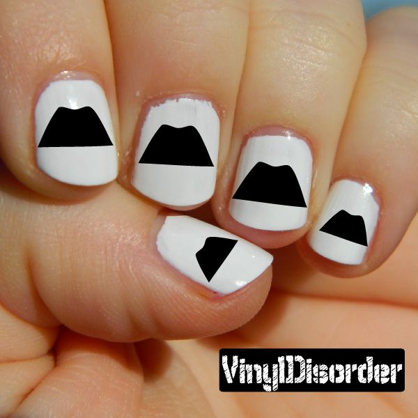 Mustache nail art vinyl decal sticker, white nails with black mustache tips