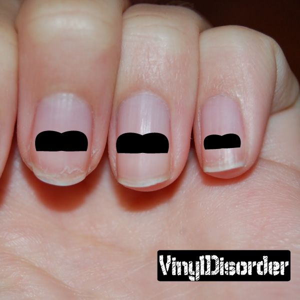 Mustache nail art vinyl decal stickers, black mustaches on nude nails