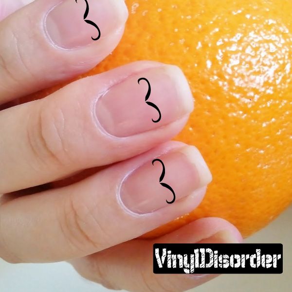 Mustache nail art vinyl decal stickers on fingernails, black mustache outlines
