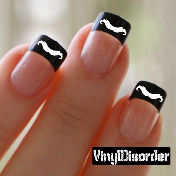 Black mustache finger nail art decal stickers on natural nails