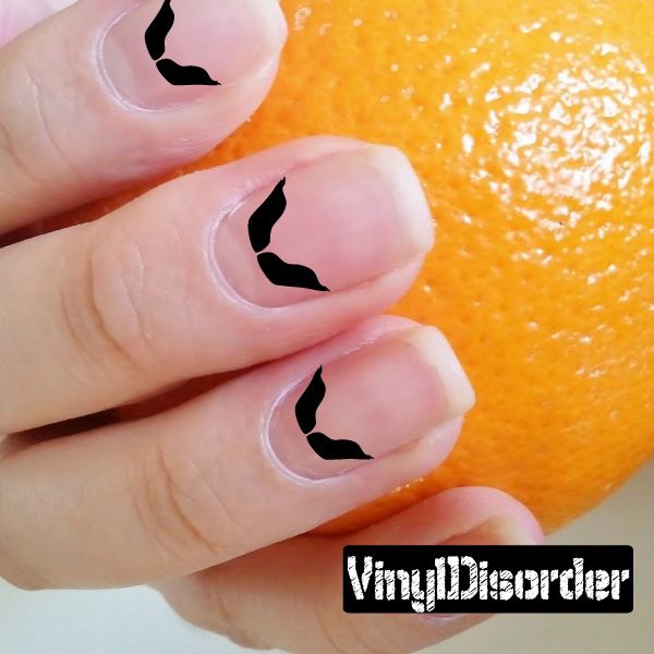 Mustache nail art vinyl decal sticker on fingernails with black mustache shapes