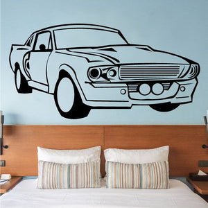 Classic American car wall decal, black outlined front view