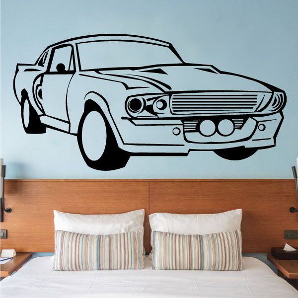 Classic American car wall decal, black outlined front view