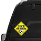 Car window sticker with yellow MVB On Board badge and soccer ball