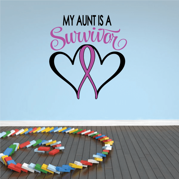 Heart ribbon survivor decal with pink ribbon and “My Aunt Is a Survivor” lettering