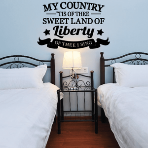 Patriotic wall decal text "My Country Tis of Thee" with stars and ribbon banner