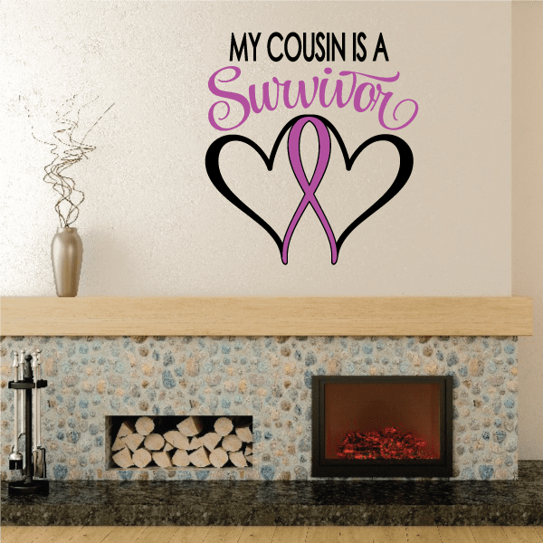 Survivor heart ribbon printed die-cut decal with script text and heart outline