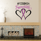 Survivor heart ribbon printed die-cut decal with script text and heart outline