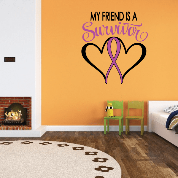 Heart ribbon decal with My friend is a Survivor and outline heart design
