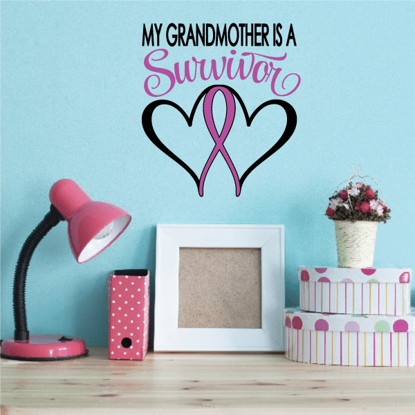 Heart ribbon die cut decal with survivor lettering and pink ribbon graphic