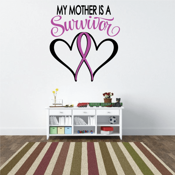 Survivor heart ribbon decal with black and purple heart shapes and awareness ribbon