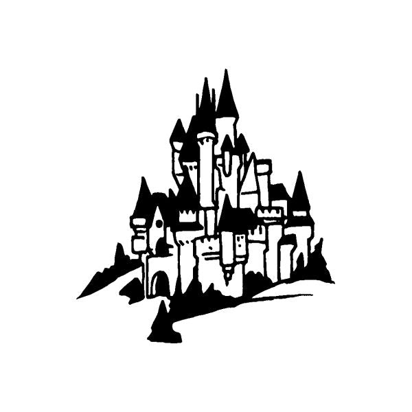 Black castle silhouette wall decal with spires and towers
