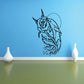 Rose and moon dolphin wall decal in dark blue line art with circular moon outline