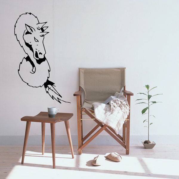 Mythical animal wall decal of a black dragon with curled tail