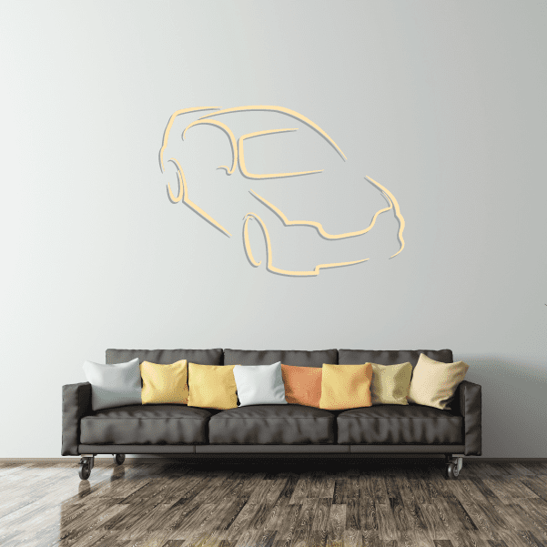 Race car line drawing sticker with gold outline