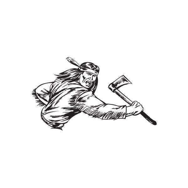 Warrior hatchet decal, black line art of axe-holding figure