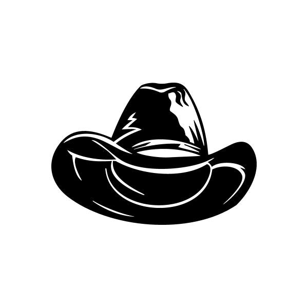 Black cowboy hat vinyl decal sticker with white outline