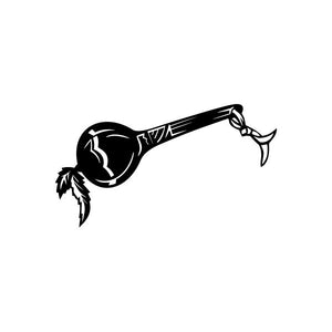 Car window vinyl decal sticker, black tribal-style guitar with feathered detail