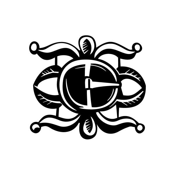 Vinyl window decal sticker with black tribal sunburst mandala icon, white outline