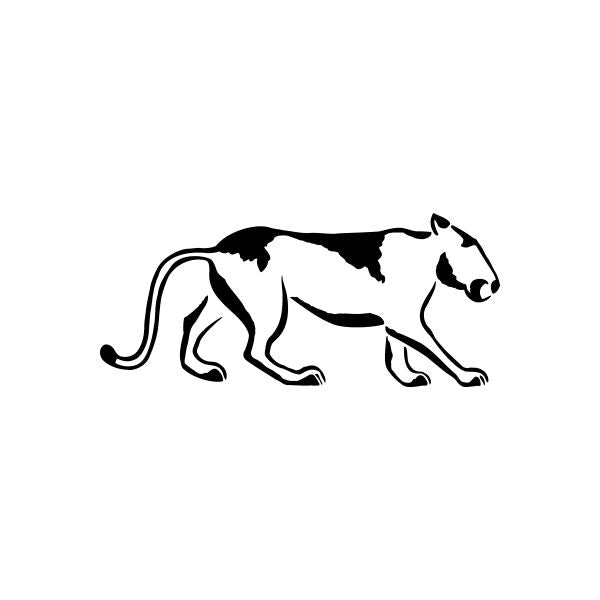 Tribal animal car window vinyl decal, black silhouette with flowing linework and curled tail