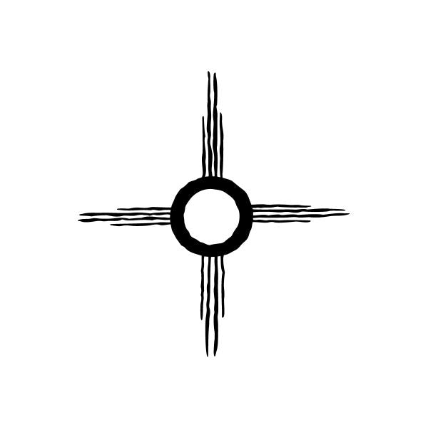 Car window vinyl decal featuring a black sunburst circle with radiating lines