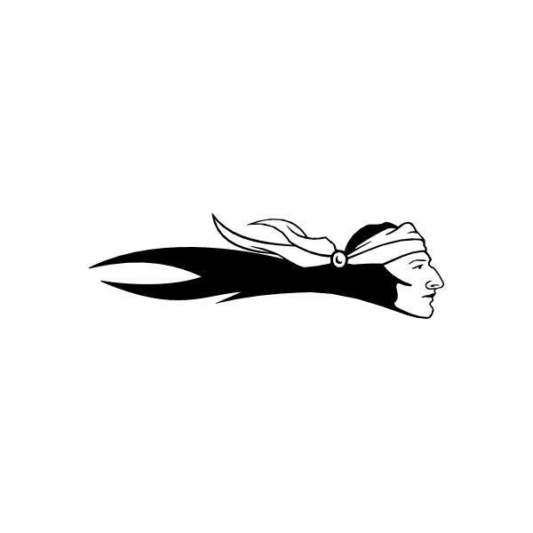 Car window vinyl decal sticker with black Native American profile and feather headdress