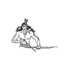 Native American loading bow decal of a warrior drawing a bow, black line art