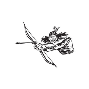 Native American archer bow and arrow decal in black outline