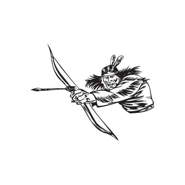 Native American archer bow and arrow decal in black outline