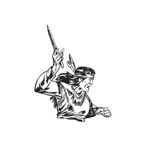 Throwing knife decal with Native American warrior holding a knife