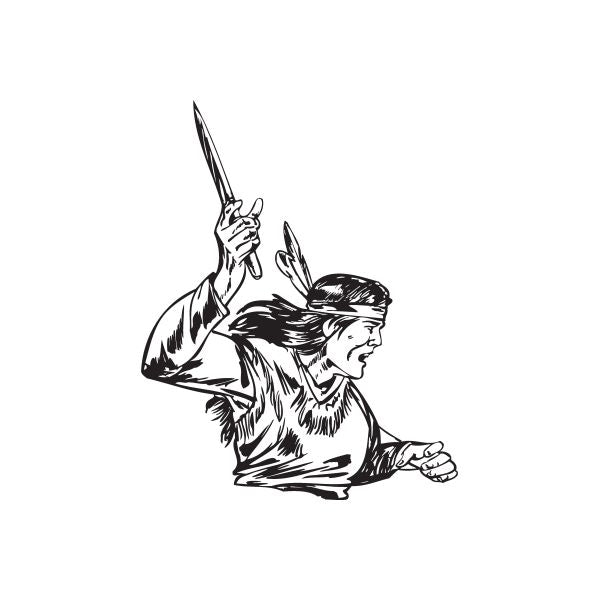 Throwing knife decal with Native American warrior holding a knife