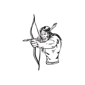 Native American archer bow and arrow decal in black and white line art