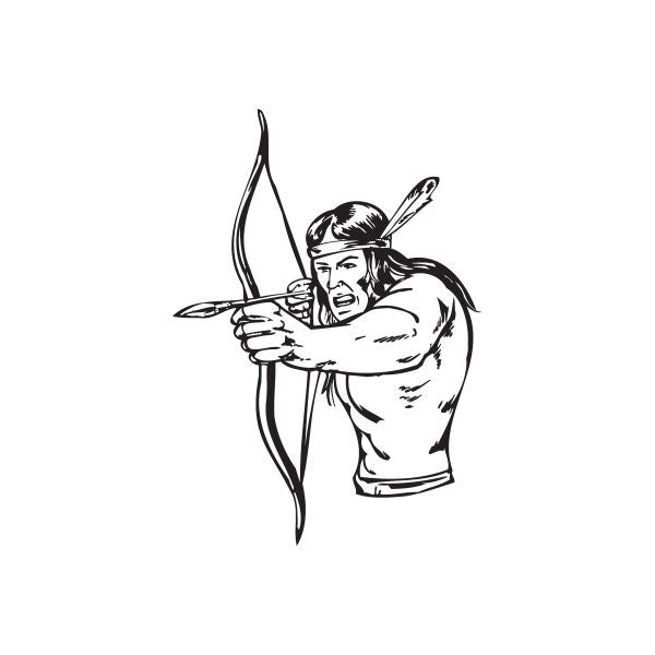 Native American archer bow and arrow decal in black and white line art