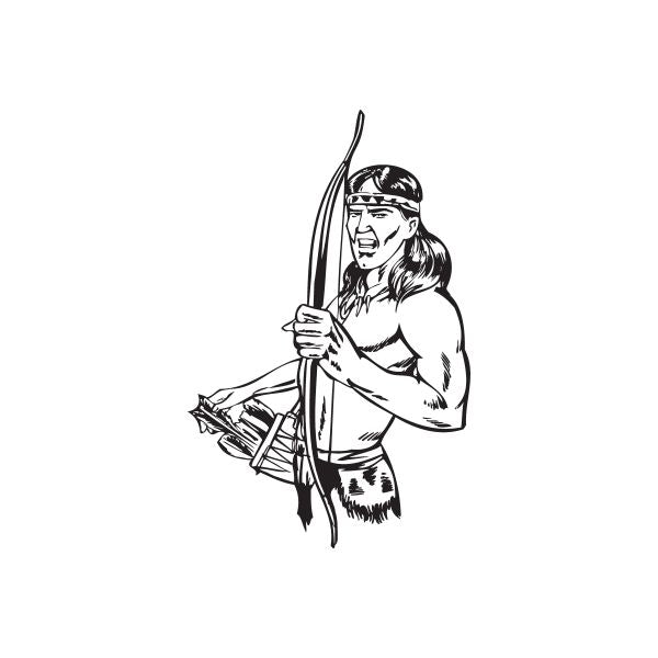 Native American bow decal: archer holding bow and arrow, black silhouette