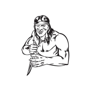 Native American knife decal featuring a man holding a blade