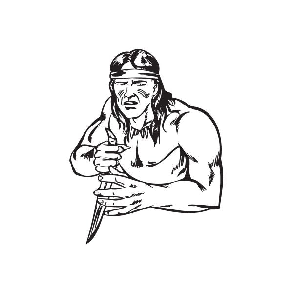 Native American knife decal featuring a man holding a blade