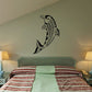 Black dolphin wall decal with native-style line art, single figure facing left