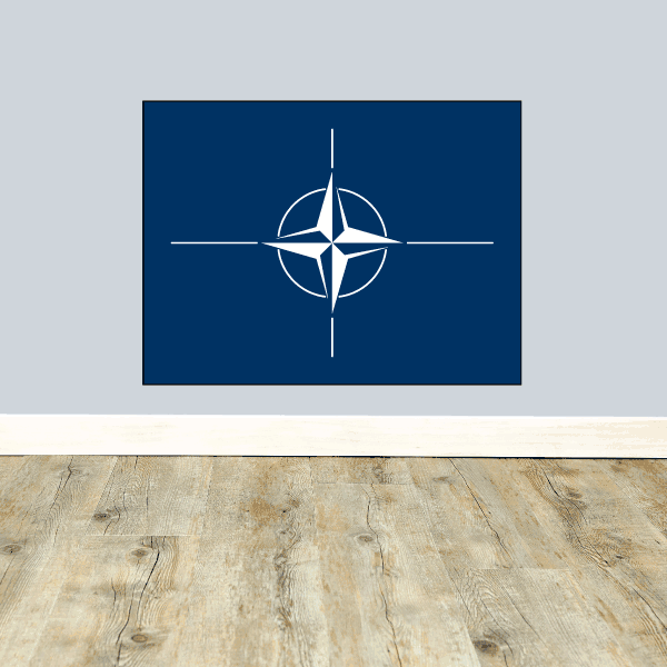 NATO flag sticker, blue rectangle with white compass star logo