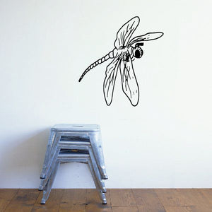 Flying dragonfly wall decal with outlined line art