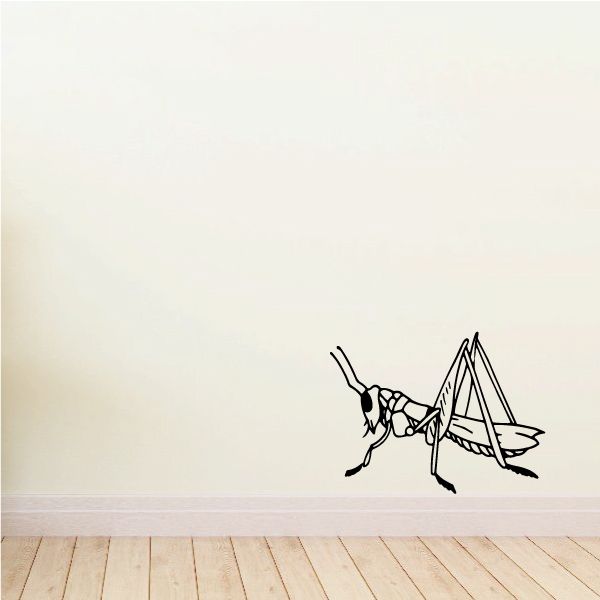 Grasshopper wall decal, black and white line art on a surface